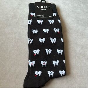 K. Bell Men's Black Tooth Pattern Crew Socks Brand New